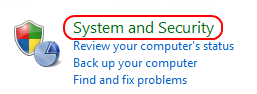 Windows 7 Control Panel, System and Security